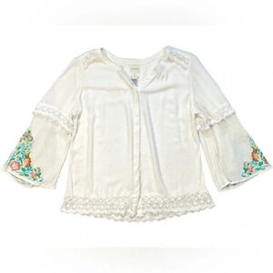 NWOT Chico’s Lace Swiss-Dot Floral Embroidered Top